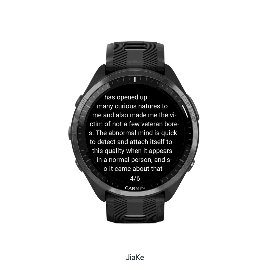 TXT Reader offline reading page on a Garmin watch